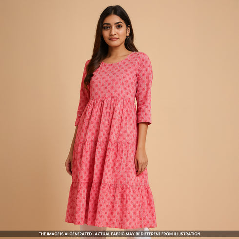 Printed Pintex Gota Patti Cotton Fabric- F4653