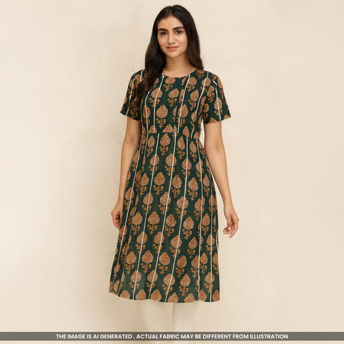 Printed Pintex Gota Patti Cotton Fabric- F4654