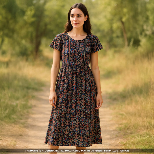 Printed Pintex Gota Patti Cotton Fabric- F4673