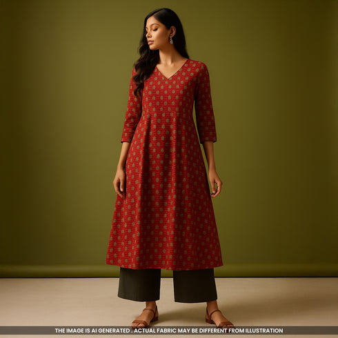 Printed Kantha Stich Cambric Cotton Fabric- F4694