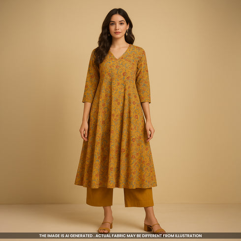 Kalamkari Print Handloom Cotton Fabric- F4677