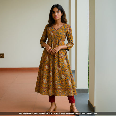 Kalamkari Print Handloom Cotton Fabric- F4679