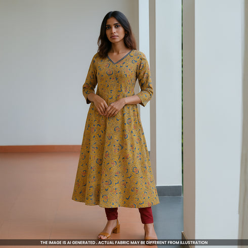 Kalamkari Print Hnadloom Cotton Fabric- F4682