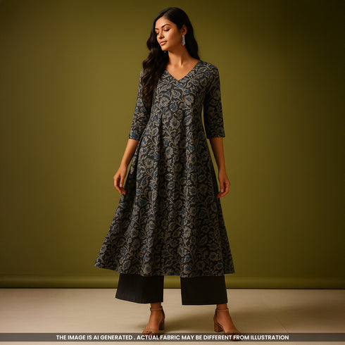 Kalamkari Print Hnadloom Cotton Fabric- F4683