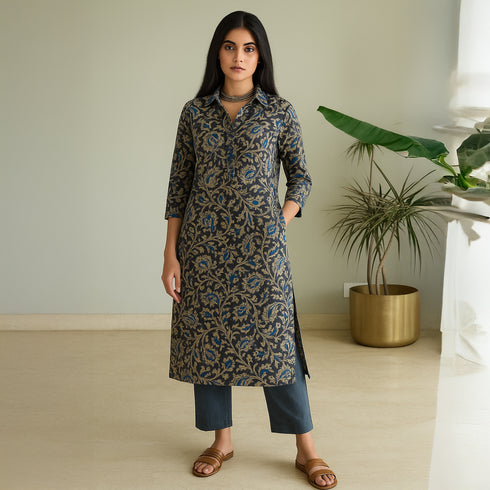 Kalamkari Print Handloom Cotton Fabric- F4685