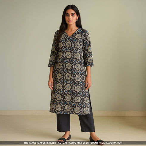 Kalamkari Print Handloom Cotton Fabric- F4687