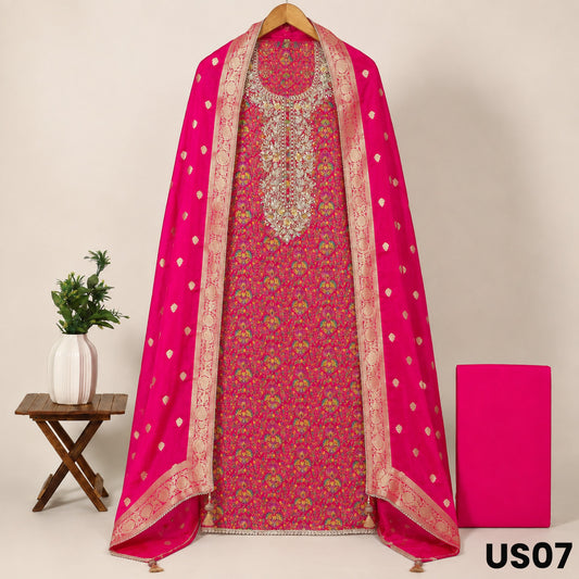 Pink Dola Silk Unstitched Suit Set - US07