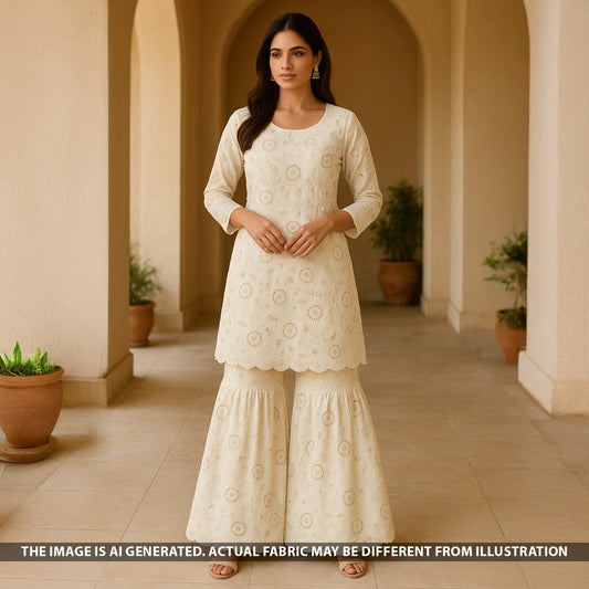 Dyeable Cut Dana Thread Embroidered Georgette Fabric - F5389