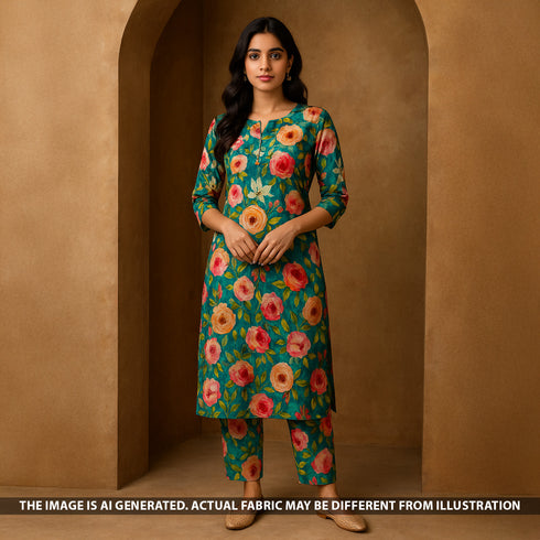 Digital Print Mukesh Work Chinnon Chiffon Fabric - F5393