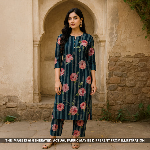 Digital Print Mukesh Work Chinnon Chiffon Fabric - F5394