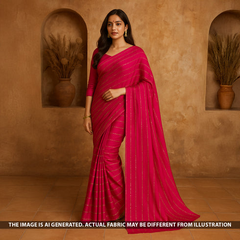 Zari Sequins Embroidered Tussar Silk Fabric - F5396