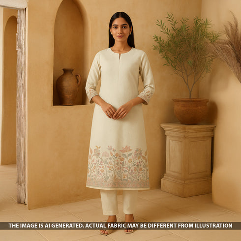 Zari Thread Sequins Embroidered Dupion Silk Fabric - F5405