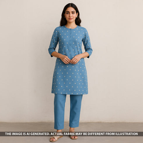 Zari Thread Embroidered Linen Cotton Fabric - F5408