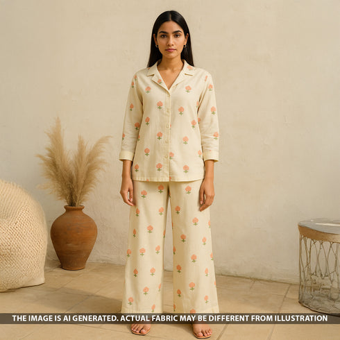 Thread Sequins Work Linen Cotton Fabric - F5409