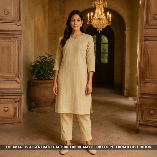 Thread Embroidered Pure Monga Silk Fabric - F5416