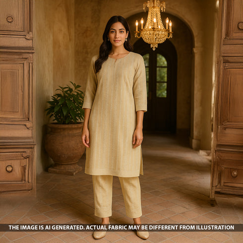 Thread Embroidered Pure Monga Silk Fabric - F5416