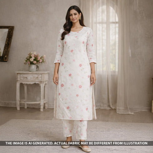 Thread Embroidered Linen Fabric - F5429