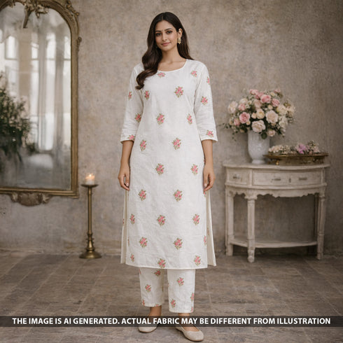 Thread Embroidered Pure Linen Fabric - F5430