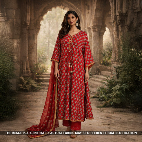 Ajrakh Print Modal Satin Fabric - F5440