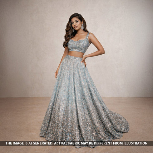 Zari Work Crush Tissue Fabric - F5443