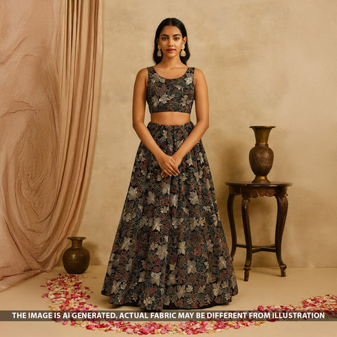 Cut Dana Thread Zari Sequins Pearls Embroidered Georgette Fabric - F5332