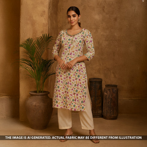 Digital Print Zari Sequins Embroidered Crepe Fabric - F5333