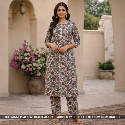 Ajrakh Print Gajji Silk Fabric - F5459
