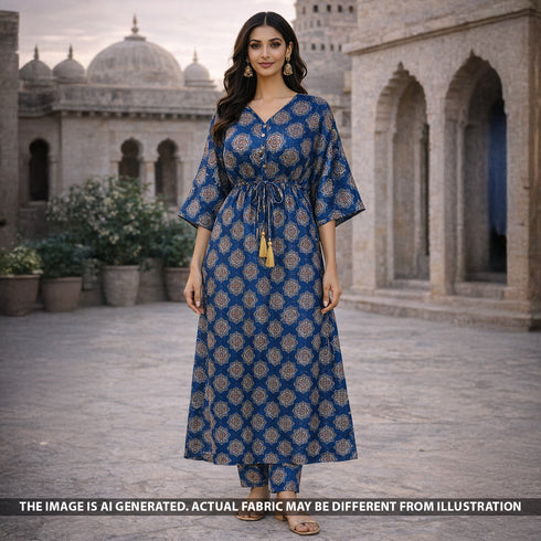 Ajrakh Print Gajji Silk Fabric - F5465