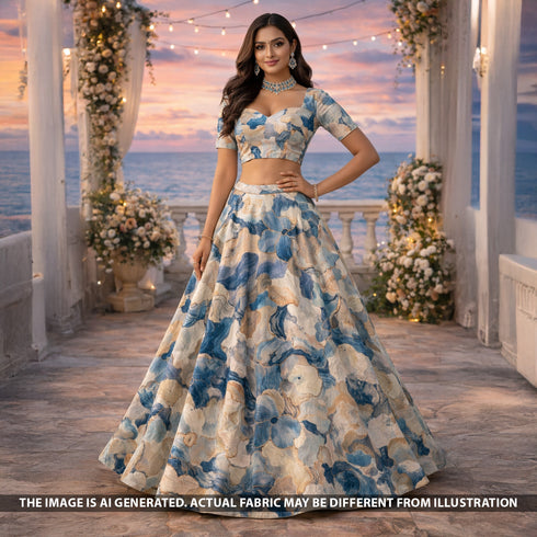 Digital Print Foil Work Velvet Fabric - F5473