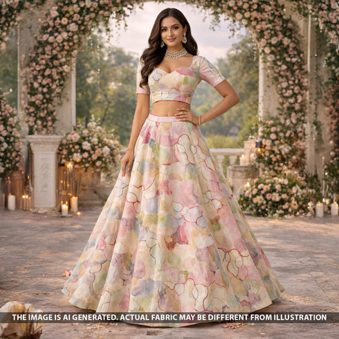 Digital Print Foil Work Velvet Fabric - F5474