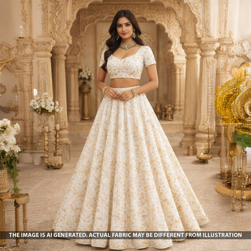 Thread Sequins Embroidered Georgette Fabric - F5499