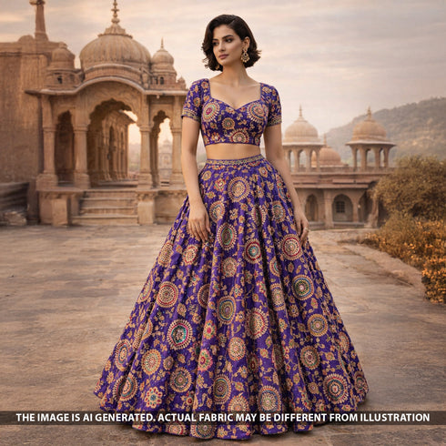 Positional Print Zari Sequins Embroidered Crepe Fabric - F5508