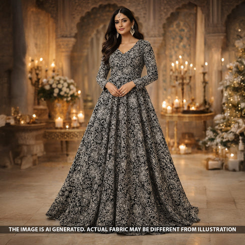 Thread Sequins Embroidered Dola Silk Fabric - F5509