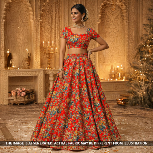Digital Print Zari Sequins Embroidered Crepe Fabric - F5520