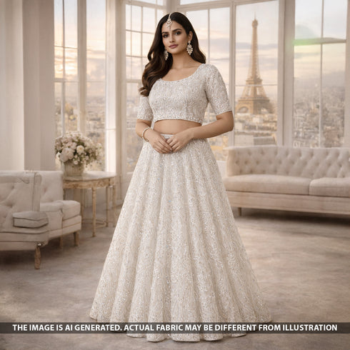 Cut Dana Sequins Pearl Embroidered Net Fabric - F5553