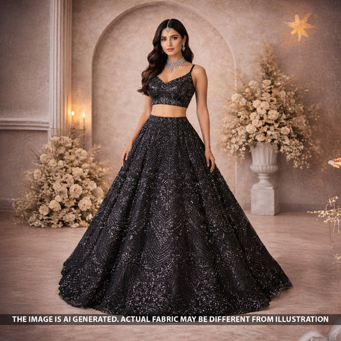 Cut Dana Sequins Pearl Embroidered Net Fabric - F5556