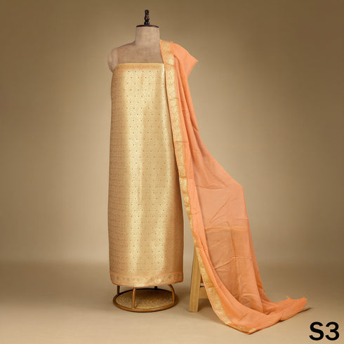 Zari Work Banarasi Jacquard Unstiched Suit Fabric - S3