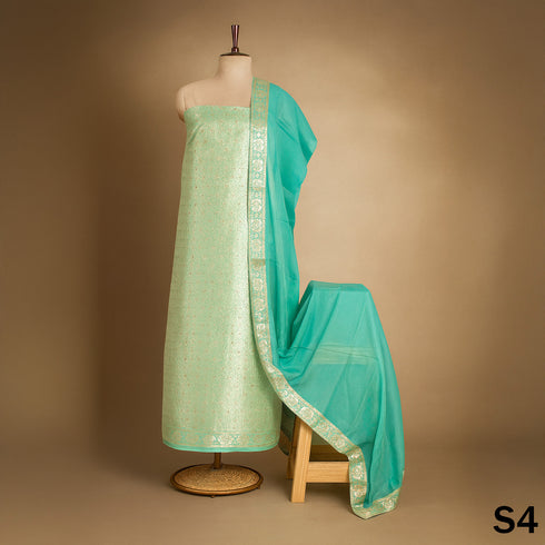 Zari Work Banarasi Jacquard Unstiched Suit Fabric - S4
