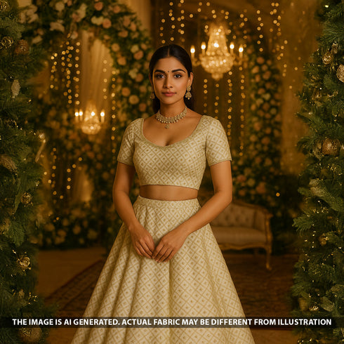 Dyeable Cut Dana Zari Sequins Pearl Embroidered Shimmer Tissue Fabric - F5386