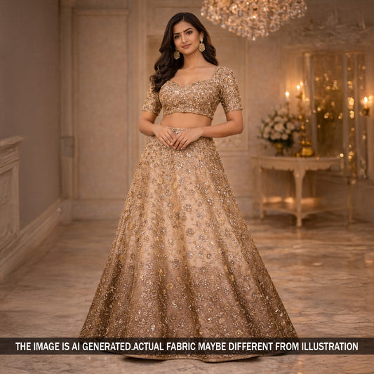 Cut Dana Thread Sequins Embroidered Kanjivaram Tissue Fabric - F5911