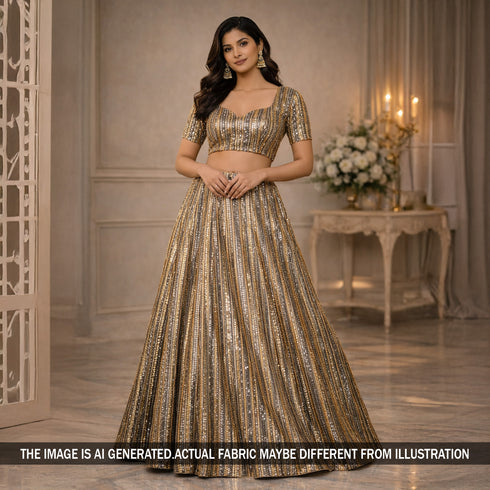 Thread Sequins Embroidered Georgette Fabric - F5912