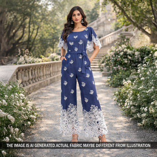 Thread Work Denim Cotton Fabric - F5916