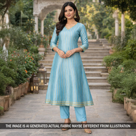Zari Self Stripes Dola Silk Fabric - F5798