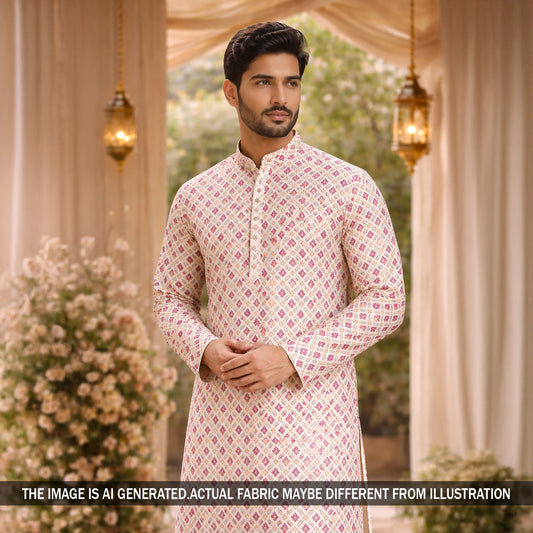 Digital Print Chikankari Sequins Work Cotton Fabric - F5817