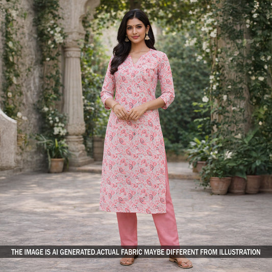 Digital Print Chikankari Sequins Work Cotton Fabric - F5819