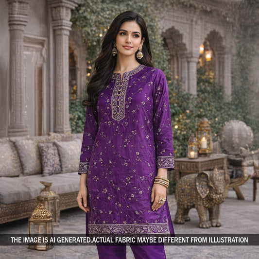 Cut Dana Thread Sequins Embroidered Crepe Fabric - F5831