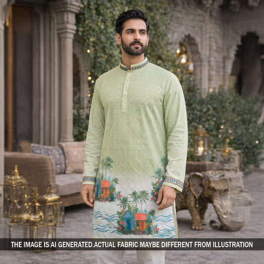 Digital Print Chikankari Sequins Work Cotton Fabric - F5832