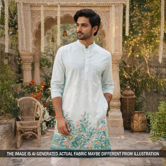 Digital Print Chikankari Sequins Work Cotton Fabric - F5835