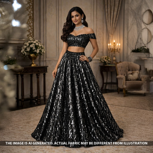 Sequins Work Lycra Net Fabric - F5625