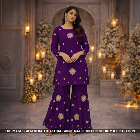 Cut Dana Zari Sequins Work Crepe Fabric - F5649